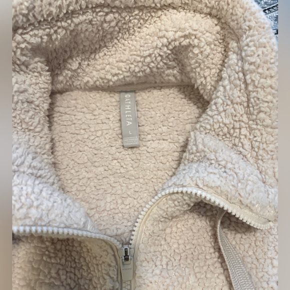 Athleta Talus Sherpa Cream/Ivory Pullover Sweatshirt Teddy Jacket Cozy Sz Large - Picture 6 of 9